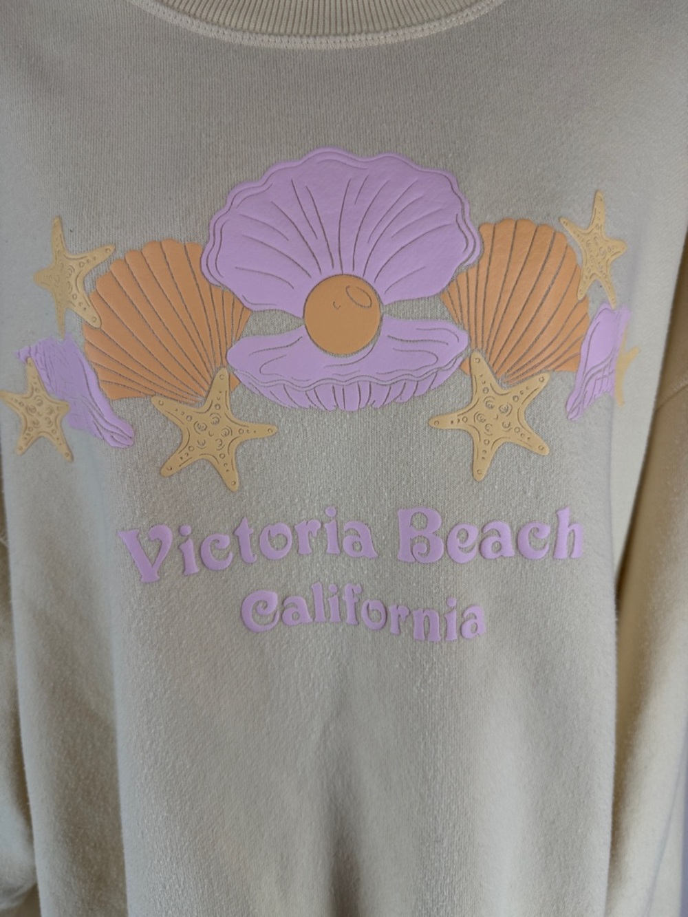 Pacsun Victoria Beach Crew Neck Cotton Blend Sweatshirt Top - Medium - Cream - Picture 11 of 17